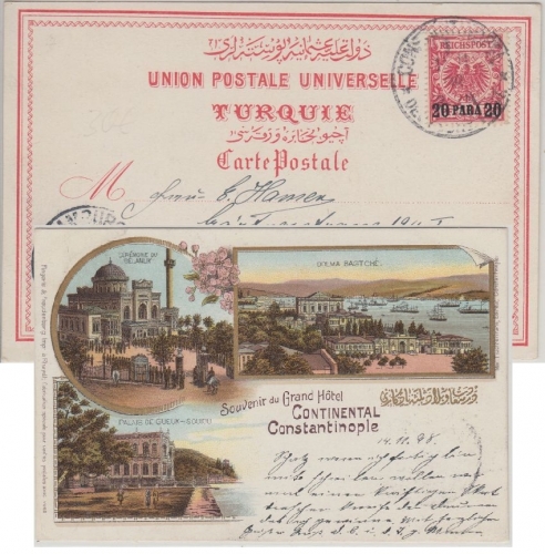 DP Türkei - 20 Pa./10 Pfg. Krone/Adler Farblitho Constantinopel - Hamburg 1898