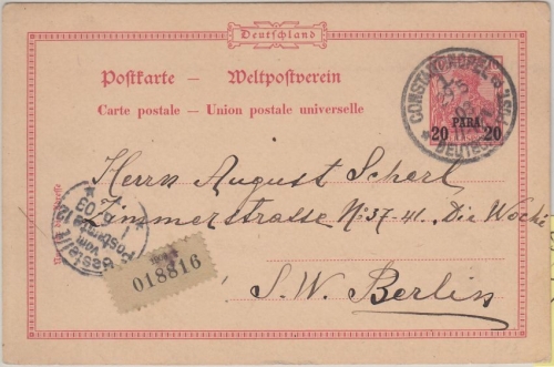 DP Türkei - 20 Pa./10 Pfg. Germania/Reichspost Ganzsache Constantinopel 1903