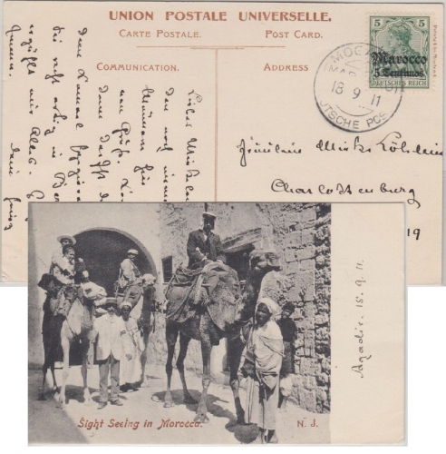 DP Marokko - 5 C/5 Pfg. Germania /Reichspost sw-AK Mogador (Marokko) Berlin 1911
