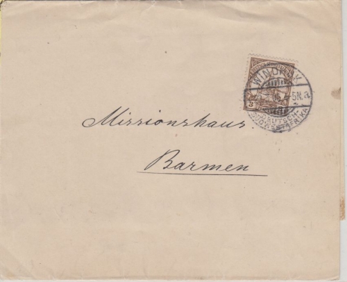 DSWA - 3 Pfg. Schiffszeichnung Streifband Drucksache Windhuk - Barmen 1906