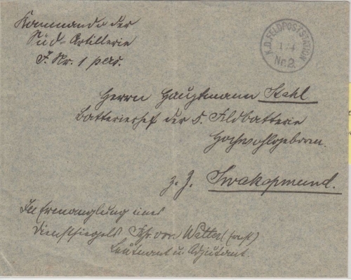 DSWA - K.D.Feldpoststation Nr.2 1/4 (1904) Feldpostbrief n. Swakopmund