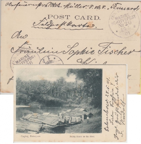 DR - MSP No. 26 SMS Bussard/Dampfer Rhein sw-AK Ceylon Ratnapura n. Kiel 1901