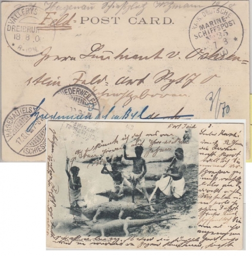 DR - MSP No. 35 SMS Weißenburg Karte (Port Said) n. Metz 1900 Weiterleitung