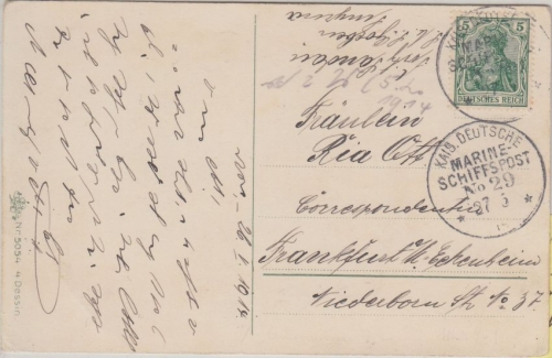 DR - MSP No. 29 SMS Goeben Pfingstkarte n. Frankfurt a/M. 1914 Mittelmeer-Reise