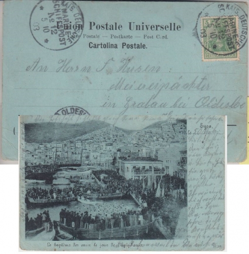 DR - MSP No. 12 Schulschiff Moltke sw-AK Syra n. Oldesloe 1903 Mittelmeerreise
