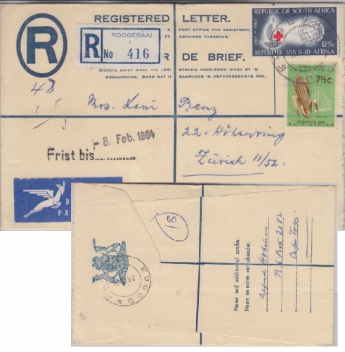 Südafrika - 12 1/2 P. 100 J. Int. Rotes Kreuz u.a. Lupo-Einschreibebrief 1964