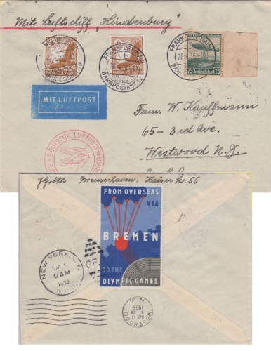 DR - LZ 129 1. Nordamerikafahrt Frankfurt a/M. Westwood 28.4.36 Olympia Vignette