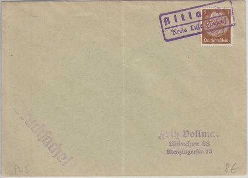 DR - Altlaub Kreis Lissa (Posen) Landpost-Ra2 Drucksache n. München ca. 1940