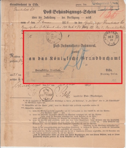 DR - Schwetzkau 26.2.78 K2 Postinsinuationsdokument n. Lissa 20 Pfg. Nachporto