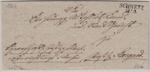 Preussen - Schwetz 12/4 L2 Dienstbrief n. Pr. Stargard 1827 - mit Inhalt