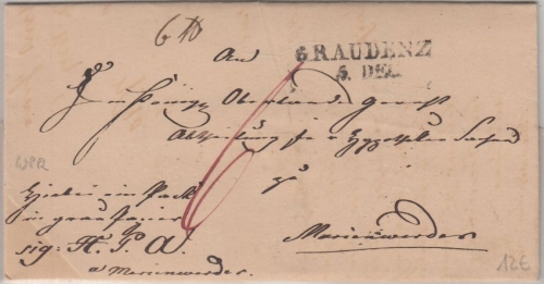 Preussen - Graudenz 5. DEC L2 Paketbegleitbrief n. Marienwerder 1845