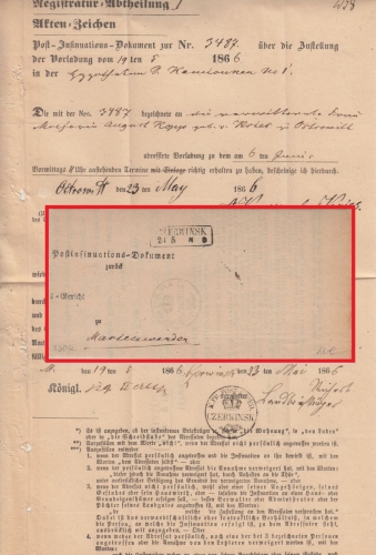 Preussen - Czerwinsk 24.5.66 Ra2 Insinuationsdokument n. Marienwerder mit Inhalt