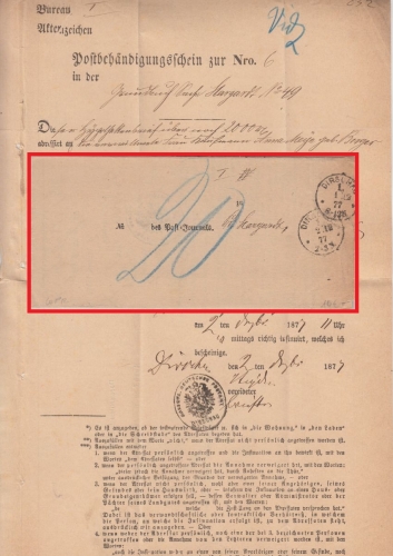 DR - Dirschau 1.12.77 K1 Insinuationsdokument n. Pr. Stargard - mit Inhalt