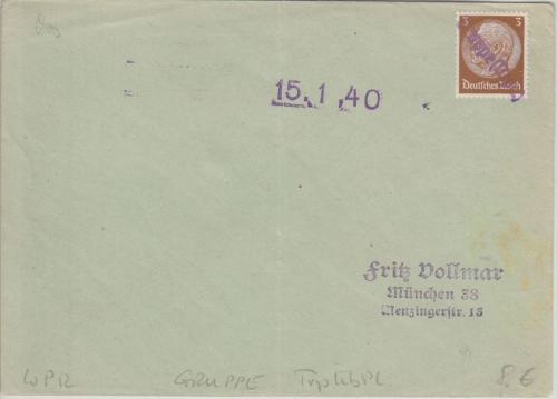 DR - Gruppe (Wpr.) 15.1.40 Aushilfsstpl. + Dat-L1 Drucksache n. München