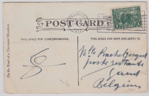 USA - 1 C. Balboa Drucksachenkarte n. BELGIEN San Francisco - Gent 1913