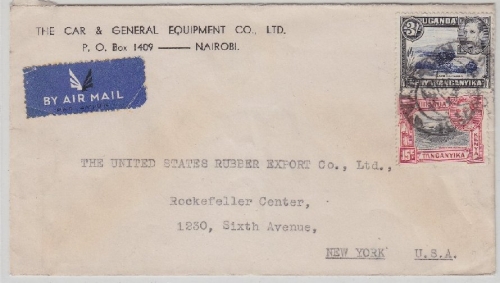 Uganda - 3 Sh. George u.a., Airmail to USA Nairobi - New York 1947