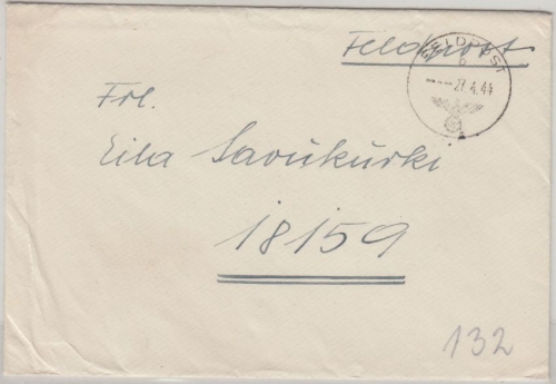 DR - Fp.Nr. 26789 Gebirgsjäger Feldpostbrief an Finnin bei FpNr. 18159 1944 RR!