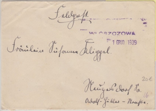 DR - Wloszczowa 1.12.39 Aushilfsstempel Feldpostbrief Fp.Nr.13149 - Neugersdorf