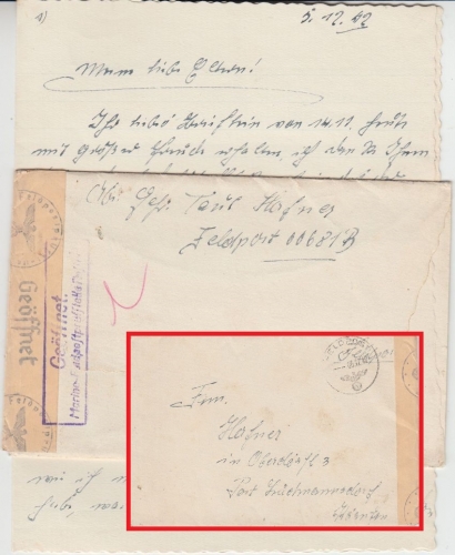 DR - Marine-Feldpostprüfstelle Rostock Zensur Feldpostbrief FpNr. 00681B 6.12.42