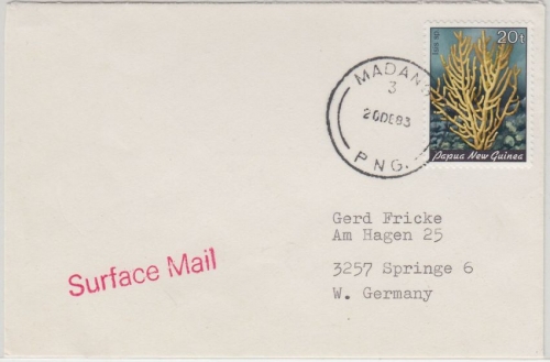 Papua New Guinea PNG - 20 T. Korallen Brief Madang - Springe 20.12.1983