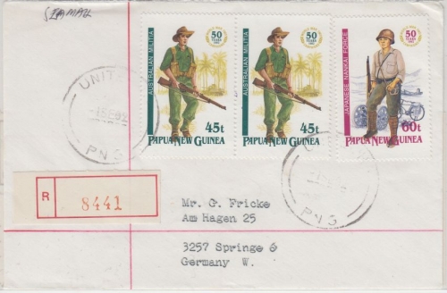 Papua New Guinea PNG - 60+2x45 T. Soldaten Einschreibebrief Unitech 1.9.1992