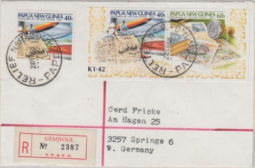 Papua New Guinea PNG - 2x40+60 T. Postdienst Einschreibebrief Gembogl 22.3.1986