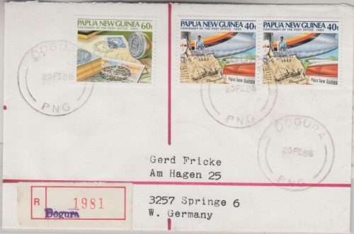 Papua New Guinea PNG - 2x40+60 T. Postdienst Einschreibebrief Dogura 25.2.1986