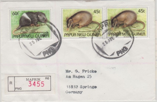 Papua New Guinea PNG - 60 T. Ratte u.a. Einschreibebrief Maprik 25.7.1994