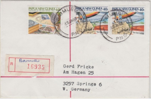 Papua New Guinea PNG - 2x40+60 T. Postdienst Einschreibebrief Baimuru 15.1.1986