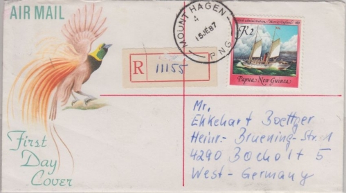 Papua New Guinea PNG - 2 K. Segelschiff Einschreibebrief Mt. hagen 15.6.1987