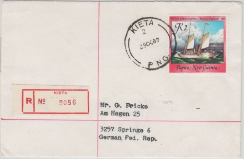 Papua New Guinea PNG - 2 K. Segelschiff Einschreibebrief Kieta 29.10.1987