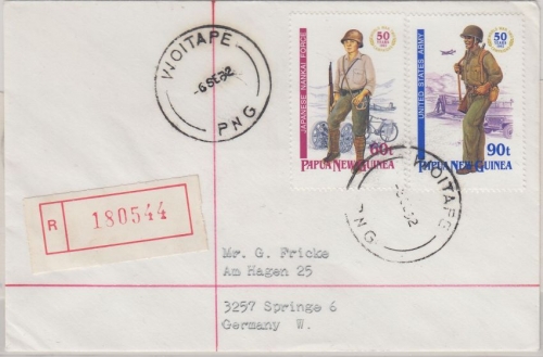 Papua New Guinea PNG - 60+90 T. Soldaten Einschreibebrief Woitape 6.9.1992