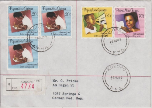 Papua New Guinea PNG - 70 T. u.a. letter writing Einschreibebrief Kokopo 1989