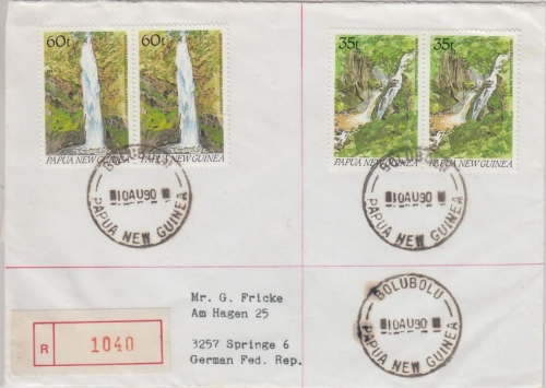 Papua New Guinea PNG - 2x35+2x60 T. Wasserfälle Einschreibebrief Bolubolu 1990