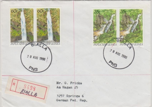 Papua New Guinea PNG - 2x35+2x60 T. Wasserfälle Einschreibebrief Bialla 1990