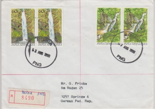 Papua New Guinea PNG - 2x35+2x60 T. Wasserfälle Einschreibebrief Bogia 1990