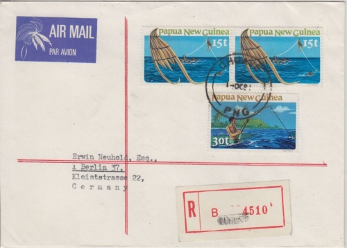 Papua New Guinea PNG - 2x15+30 T. Fischen Einschreibebrief Chuave 1.10.1981