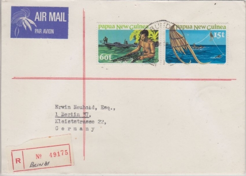 Papua New Guinea PNG - 15+60 T. Fischen Einschreibebrief Bundi 3.9.1981