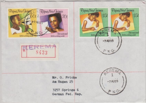 Papua New Guinea PNG - 70 T. u.a. letter writing Einschreibebrief Kerema 1989