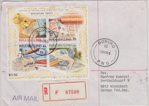 Papua New Guinea PNG 100 J. Postdienst Blockausgabe Einschreibebrief Boroko 1985