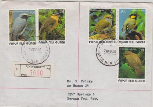 Papua New Guinea PNG - Vögel 1989 Satz Einschreibebrief University 20.2.1990