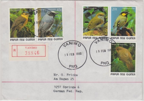 Papua New Guinea PNG - Vögel 1989 Satz Einschreibebrief Vanimo 19.2.1990