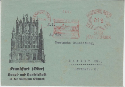 DR - Frankfurt a/Oder 1936 12 Pfg. AFS Stadtverwaltung illustr. Brief n. Berlin