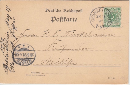 DR - Gebhartshain 28.5.93 kleiner K1 5 Pfg. Krone/Adler Postkarte n. Milspe