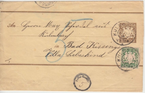 Bayern - 3 Pfg. Wappen Ganzsachenstreifband + Zusatz Kulmbach 1904 Nachporto