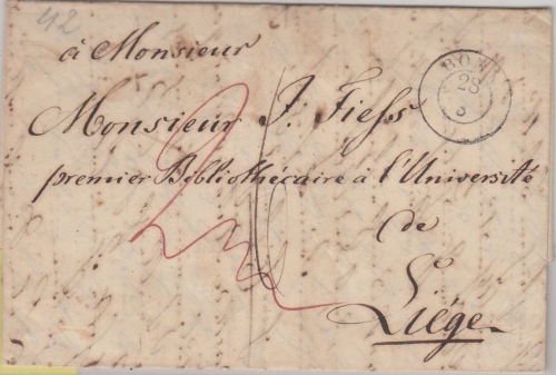 Preussen/Belgien - Bonn 28/3 K2 Portobrief n. BELGIEN (Lüttich) mit Inhalt 1842