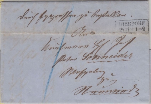 Preussen - Diersdorf 15/11 Ra2 Expressbrief n. Neuwied (?) 1863