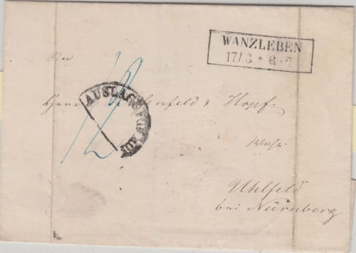 Preussen/Bayern - Wanzleben 17/6 Ra2 Auslagenbrief (Hof) n. Ühlfeld 1851