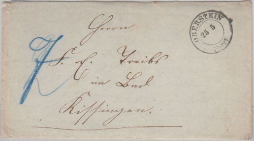 Preussen/Bayern - Oberstein 25/5 K2 Portobrief n. Bad Kissingen 1868