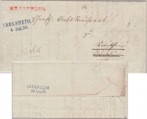 Baden - Krautheim roter L1 "Wende"-Dienstbrief n. Adelsheim 20.JUN 50 u. retour